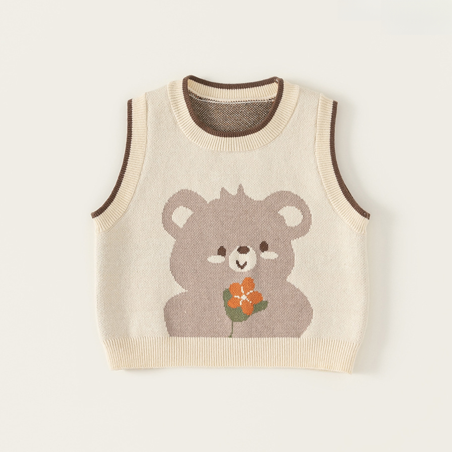 童裝女童秋裝新款套裝洋氣小熊毛衣馬甲花邊領襯衣長褲三件套