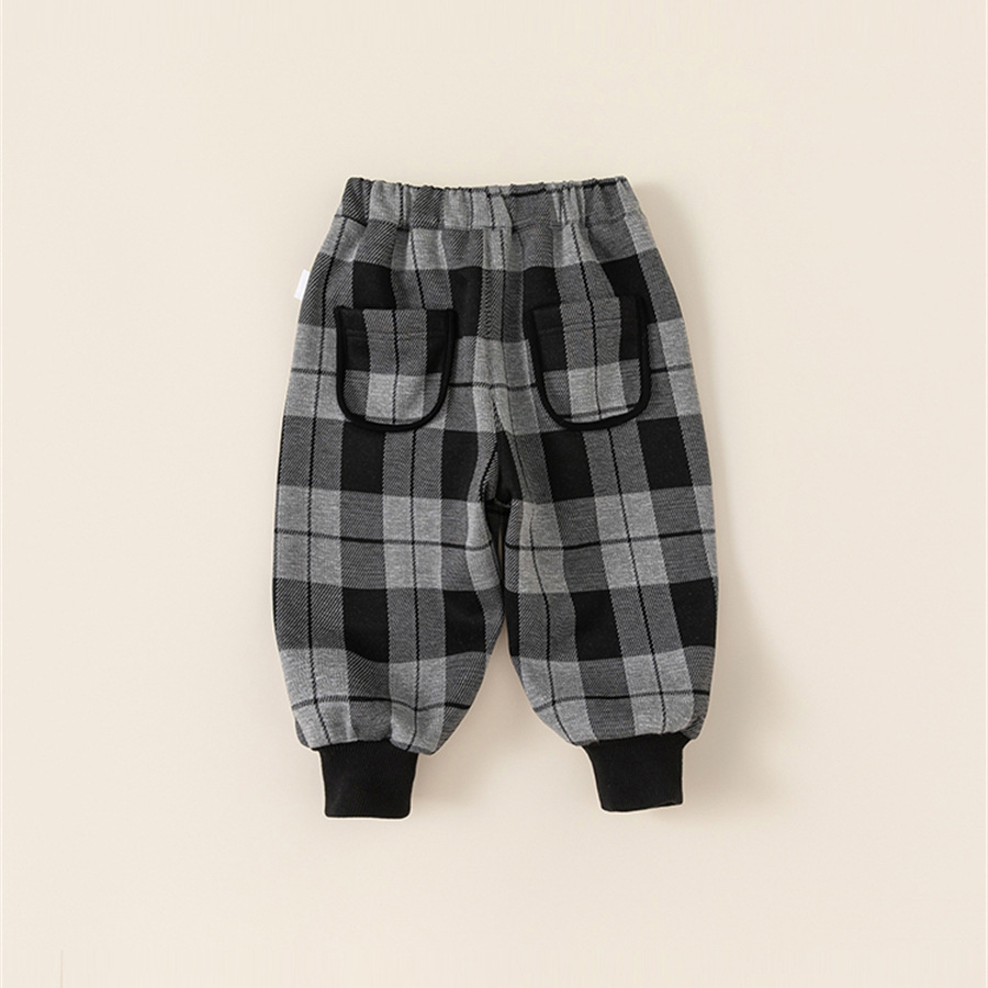 童裝兒童褲子冬季格子女童哈倫褲一體絨小童長褲男童束腳褲