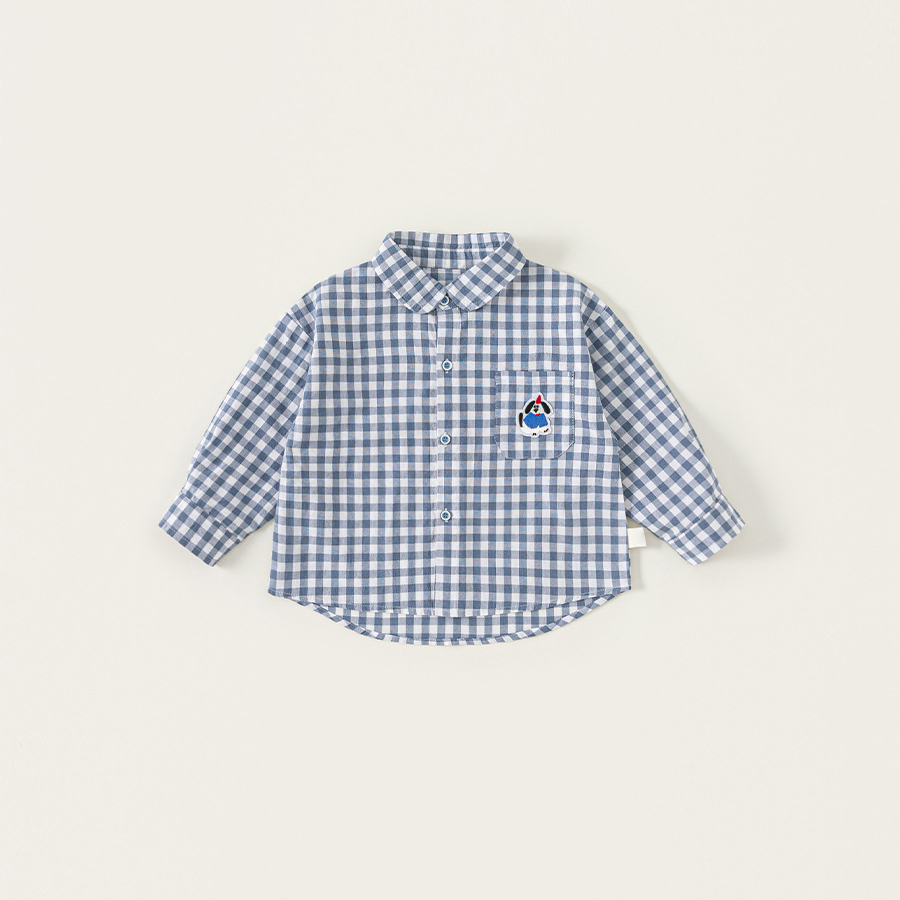 童裝秋季兒童上衣男童長袖繡花格子衫男寶寶翻領襯衣女童襯衫