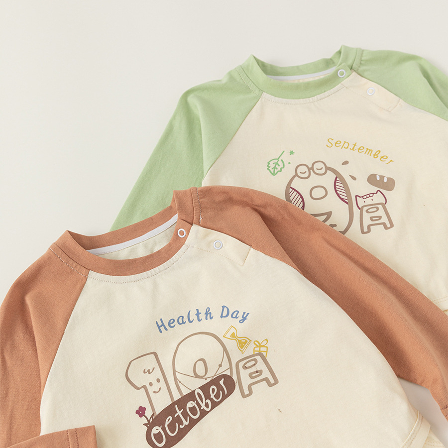 童裝嬰幼童體恤衫兒童拼色插肩袖上衣寶寶春裝圓領T恤