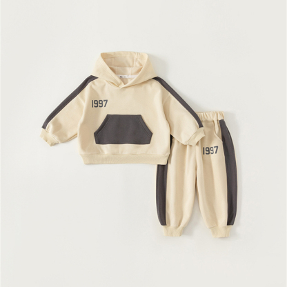 男童秋裝衣服簡約女童套裝拼色童裝兒童連帽衫褲子兩件套