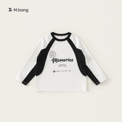 童裝女童衣服春季新品撞色大孩子插肩袖上衣時尚圓領男童T恤