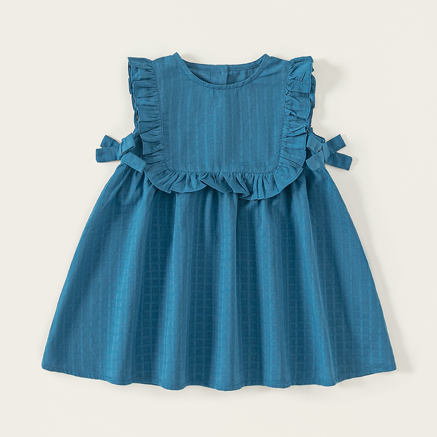 童裝夏季韓版女童無袖裙子兒童連衣裙純色甜美湖州織裏童裝