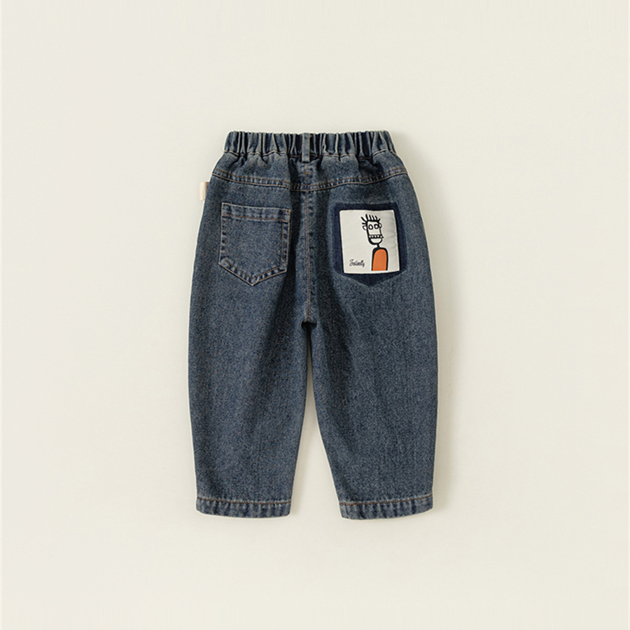 童裝男童牛仔褲卡通休閒兒童長褲春秋女童褲子防風小童外穿褲