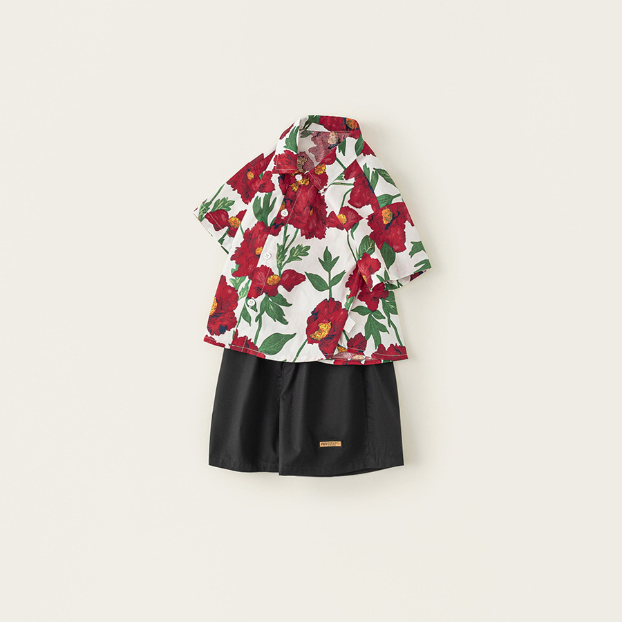 童裝男童夏裝套裝2025新款夏季帥氣兒童度假風短袖襯衫兩件套