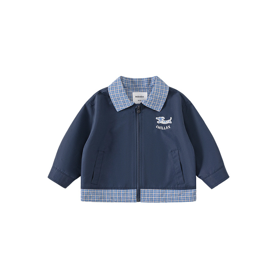 童裝男童外套春季新品翻領格子兒童拉鍊衫中小童衣服