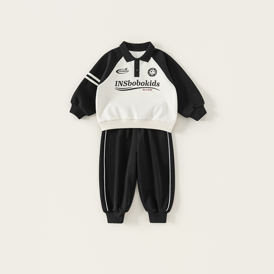 童裝男童套裝秋款帥氣字母男孩子衛衣插肩袖束腳褲兒童兩件套