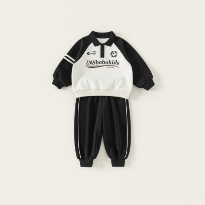 童裝男童套裝秋款帥氣字母男孩子衛衣插肩袖束腳褲兒童兩件套