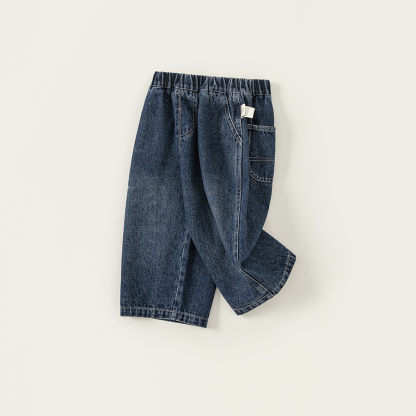 童裝新款秋裝兒童長褲秋季童褲男童直筒褲蘑菇刺繡女孩牛仔褲