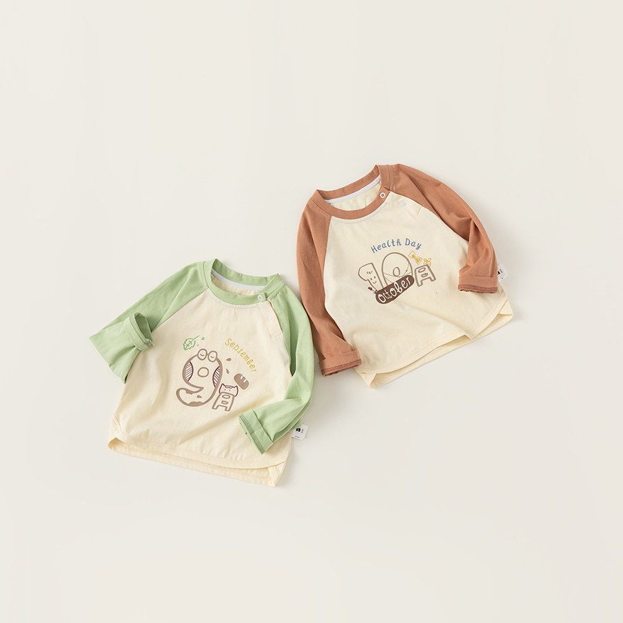 童裝嬰幼童體恤衫兒童拼色插肩袖上衣寶寶春裝圓領T恤