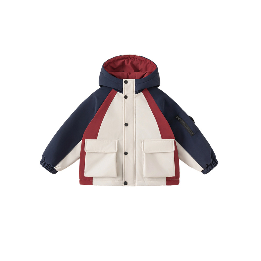 童裝新款保暖冬裝兒童衣服撞色棉服休閒外套男童連帽棉衣