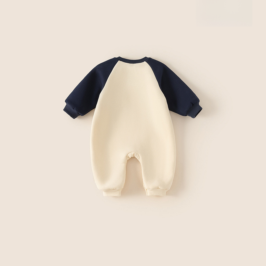 童裝秋冬裝嬰兒連體衣寶寶撞色插肩袖長袖哈衣寶寶保暖爬服