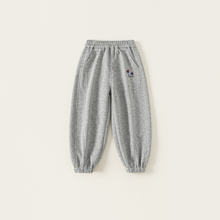 童裝中大童褲子男童長褲簡約刺繡運動褲女孩子衛褲兒童休閒褲