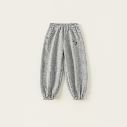 童裝中大童褲子男童長褲簡約刺繡運動褲女孩子衛褲兒童休閒褲