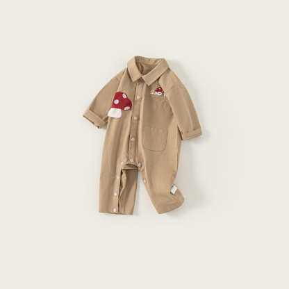 秋季新款新生兒衣服翻領長袖卡通蘑菇男寶寶連體衣男童爬服