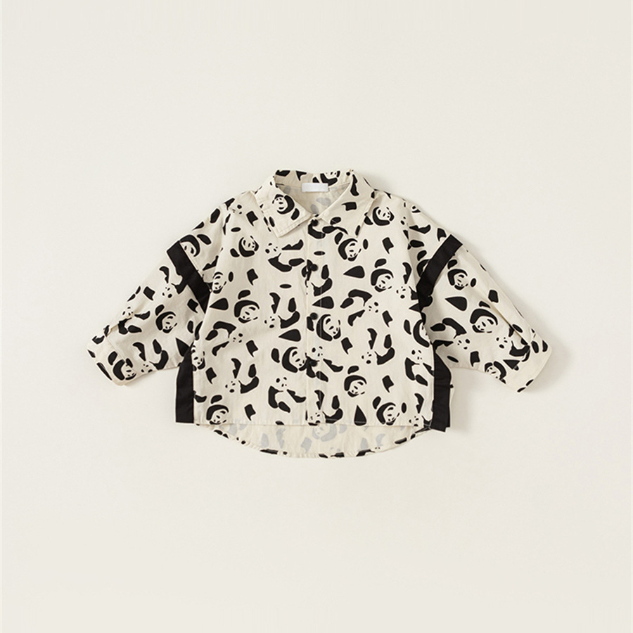 童裝男童襯衣秋季新品熊貓個性兒童襯衫長袖小童襯衣潮流