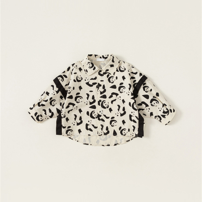 童裝男童襯衣秋季新品熊貓個性兒童襯衫長袖小童襯衣潮流