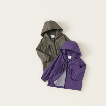 秋款戶外風衣服登山純色拉鍊衫兒童上衣連帽純色秋裝男童外套