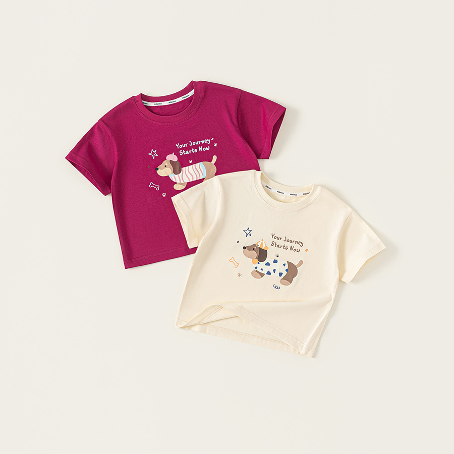 童裝童裝百搭男童T恤夏款卡通小狗女童短袖上衣潮