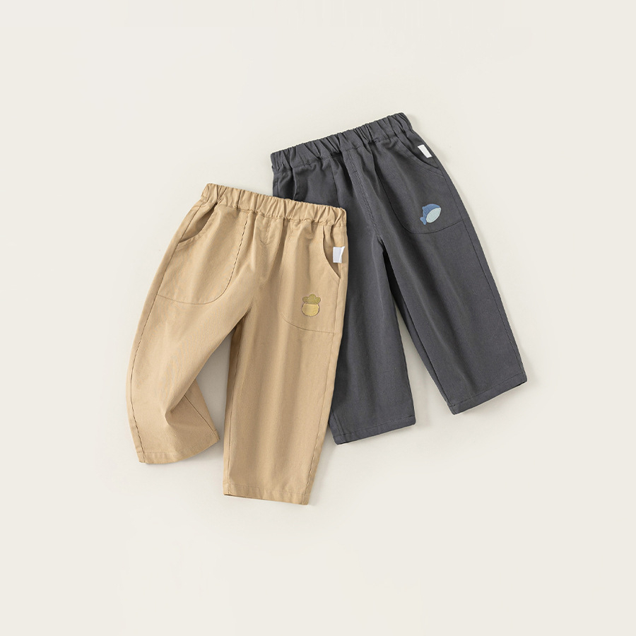 童裝男童長褲春季新品純色簡約兒童休閒褲寬鬆中小童直筒褲