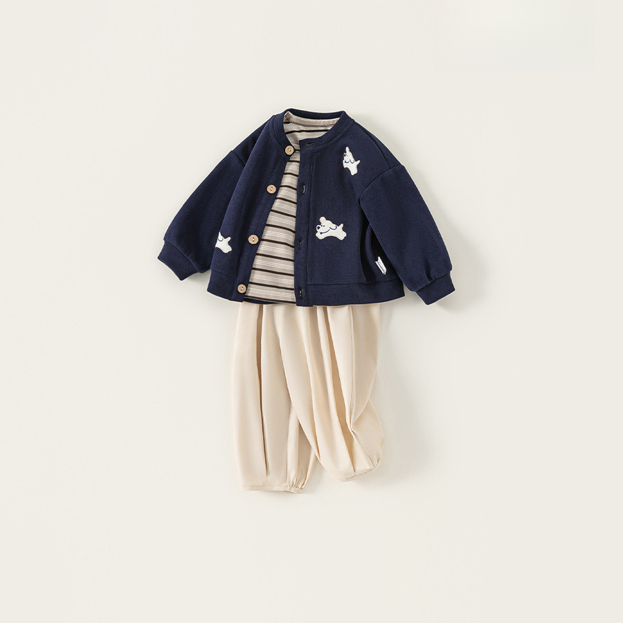 童裝秋季新款男寶寶休閒衣服兒童開衫三件套長褲秋裝男童套裝