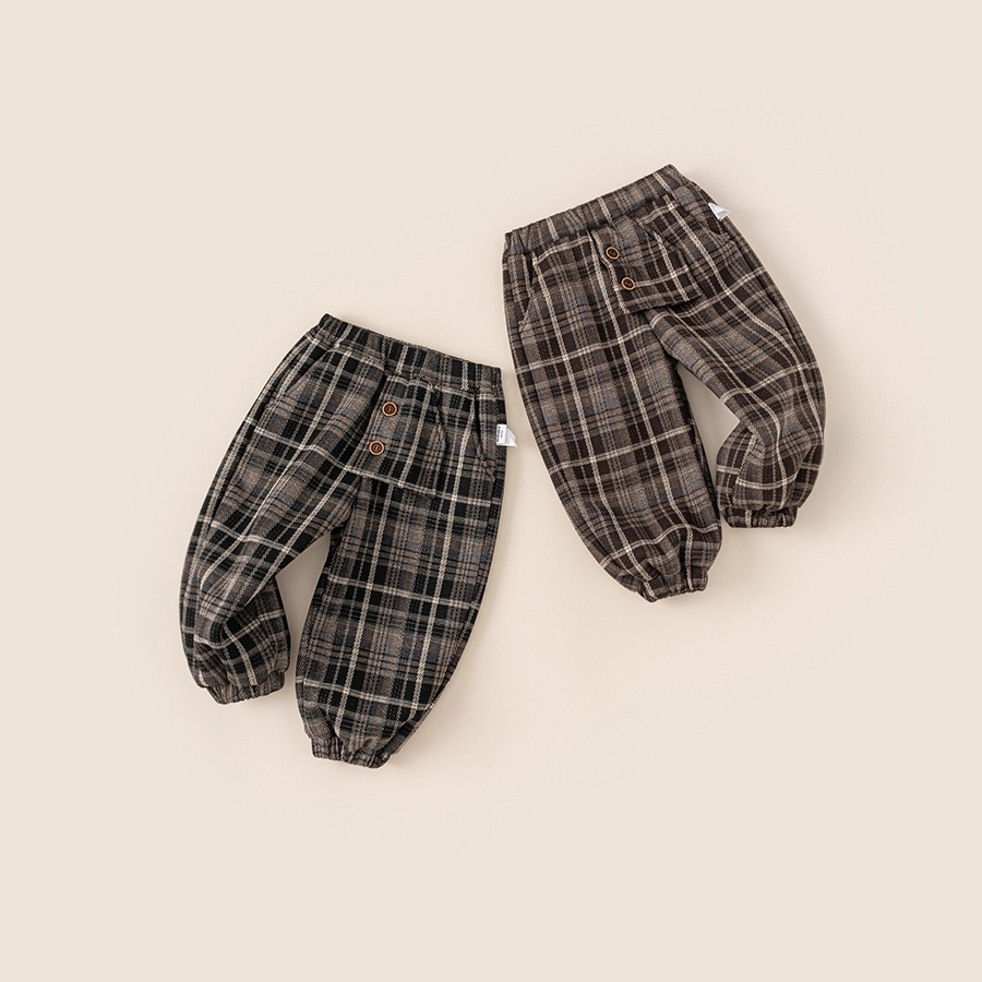 童裝兒童褲子秋冬季男童格子休閒褲冬裝女童洋氣寬鬆保暖長褲