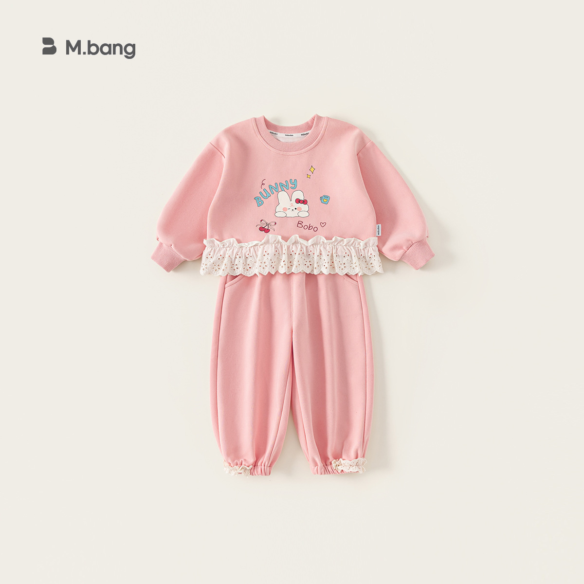 童裝女童套裝粉色花邊衛衣套頭衫束腳褲兒童兩件套小童運動裝