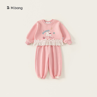 童裝女童套裝粉色花邊衛衣套頭衫束腳褲兒童兩件套小童運動裝