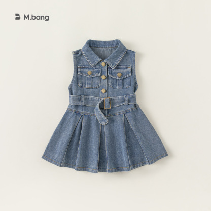 童裝女童套裝裙純色打底衫無袖牛仔連衣裙兒童兩件套