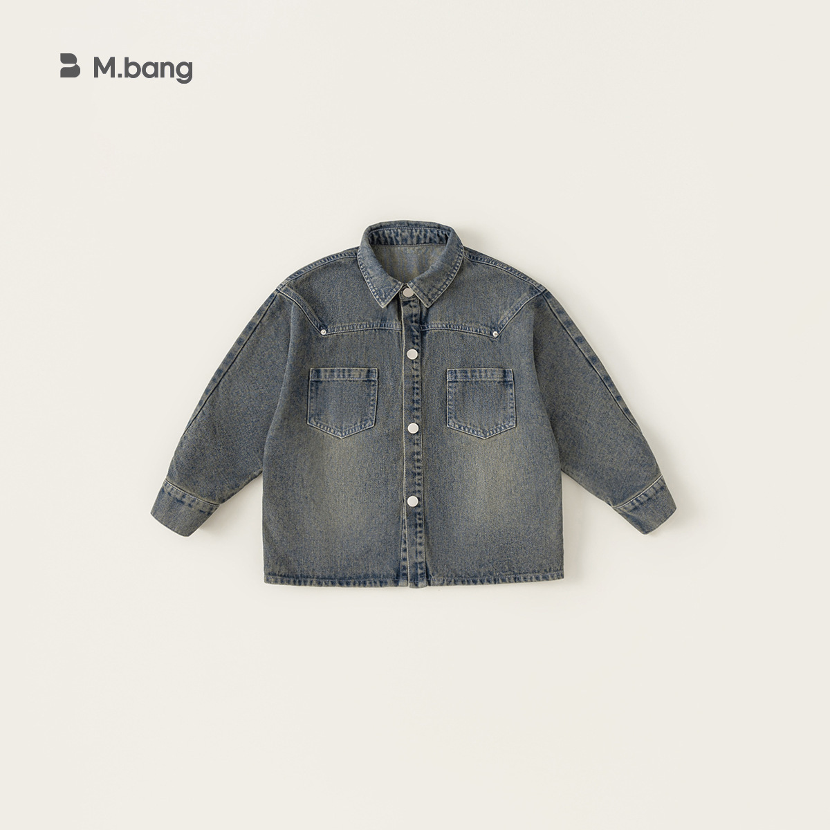 男童牛仔上衣中大童春秋款鉚釘做舊感復古外套男孩子長袖襯衫