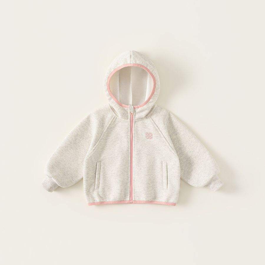 童裝秋款新品女寶寶上衣撞色包邊連帽衣服兒童衛衣外套