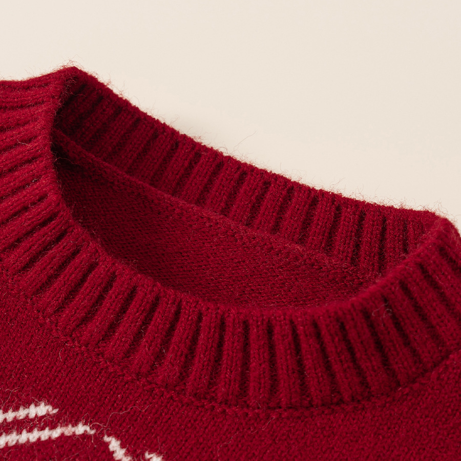 童裝大童針織圓領套頭衫新年紅色兒童毛衣秋冬新款男孩衣服