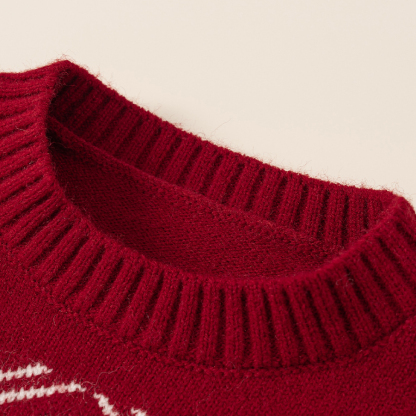 童裝大童針織圓領套頭衫新年紅色兒童毛衣秋冬新款男孩衣服