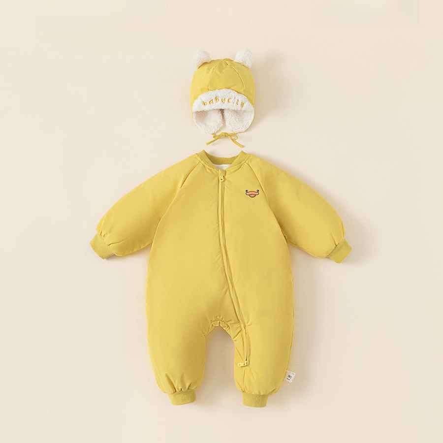 童裝兒童羽絨爬服白鴨絨寶寶斜拉鍊卡通羽絨服帽子包腳嬰幼兒