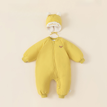 童裝兒童羽絨爬服白鴨絨寶寶斜拉鍊卡通羽絨服帽子包腳嬰幼兒