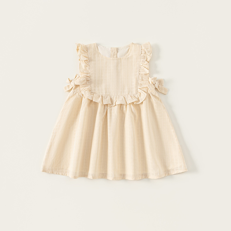 童裝夏季韓版女童無袖裙子兒童連衣裙純色甜美湖州織裏童裝