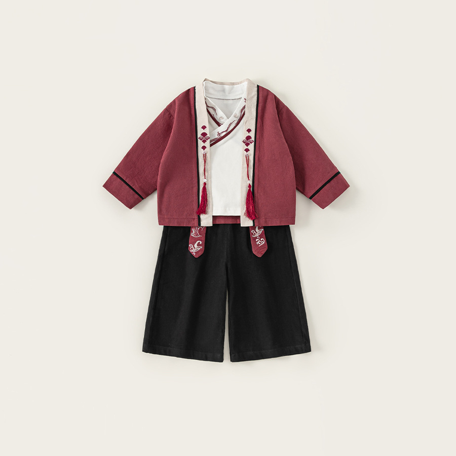 童裝春秋款衣服表演服男童三件套兒童古裝套裝小童