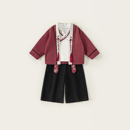 童裝春秋款衣服表演服男童三件套兒童古裝套裝小童