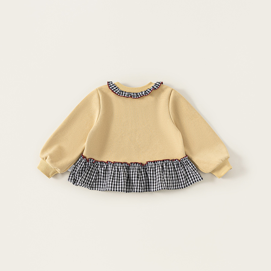 童裝女童上衣格子拼接兒童衛衣印花圓領中小童套頭衫春季新品