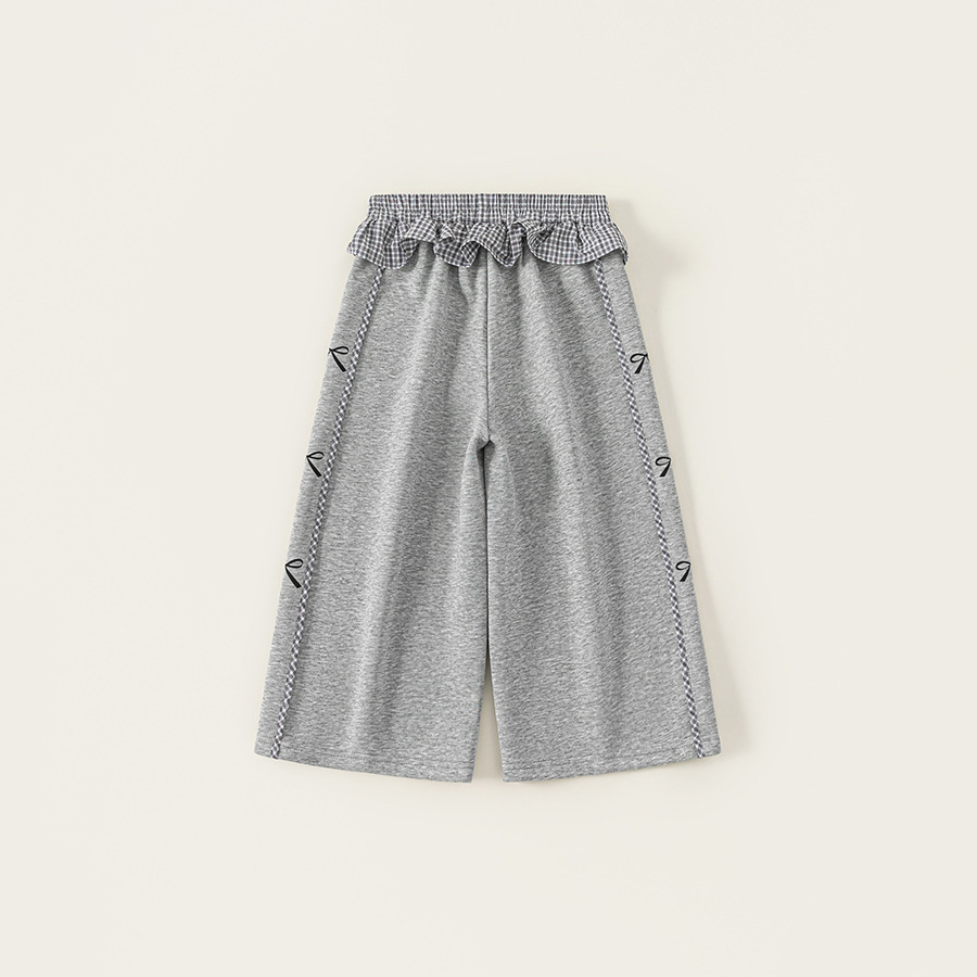 童裝兒童褲子春季新品純色蝴蝶結女童休閒褲屁簾拼接大童長褲