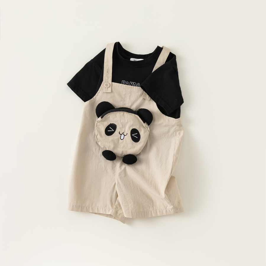 童裝兒童揹帶褲套裝夏男童字母t揹帶褲兒童兩件套寶寶休閒裝