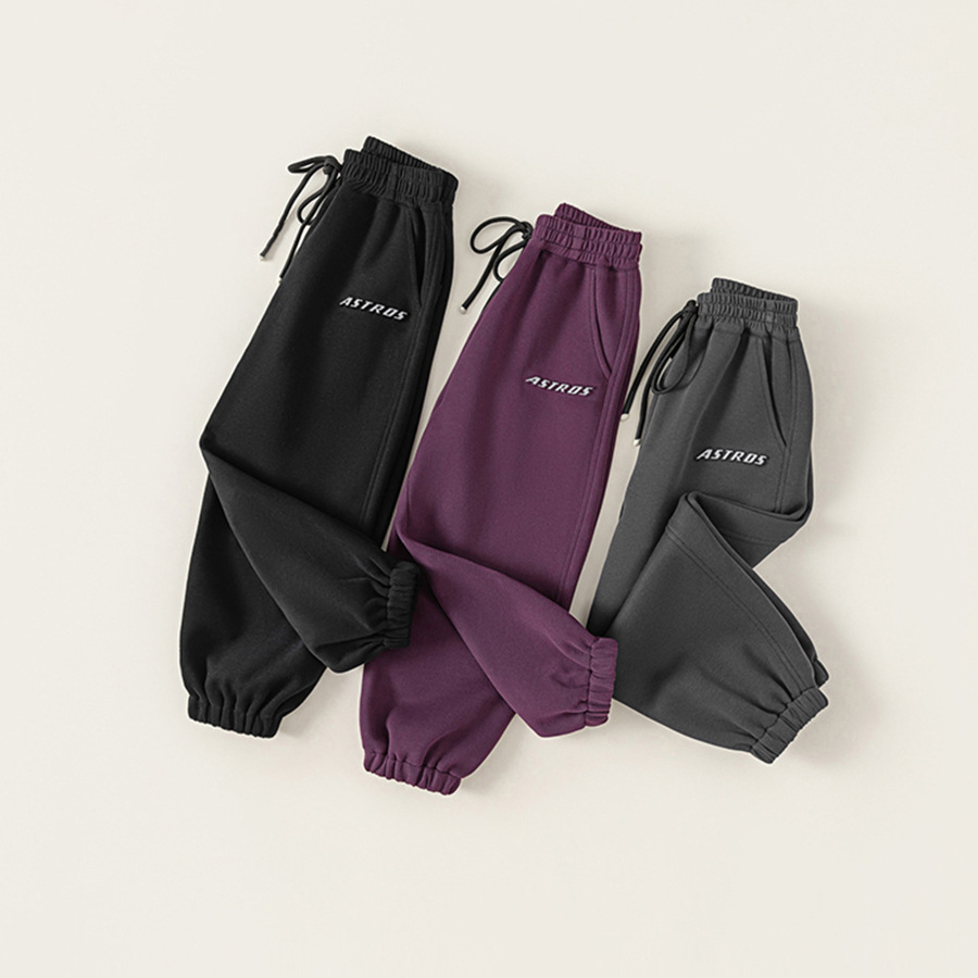 童裝褲子男童衛褲秋款純色運動褲兒童休閒字母印花抽繩束腳褲