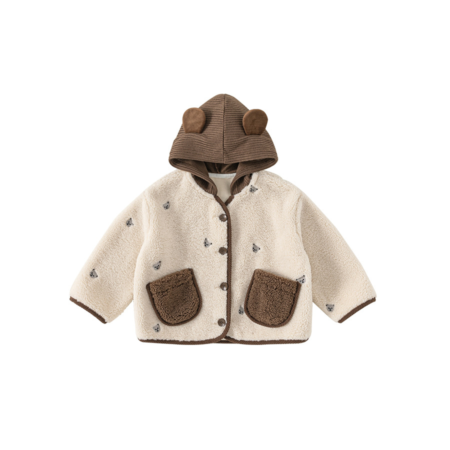 童裝秋款新品兒童上衣韓版撞色男童羊羔毛衣服針織帽女童外套