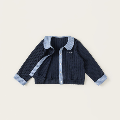 童裝女童襯衫春季新品格子拼接兒童上衣可愛娃娃領女孩子衣服