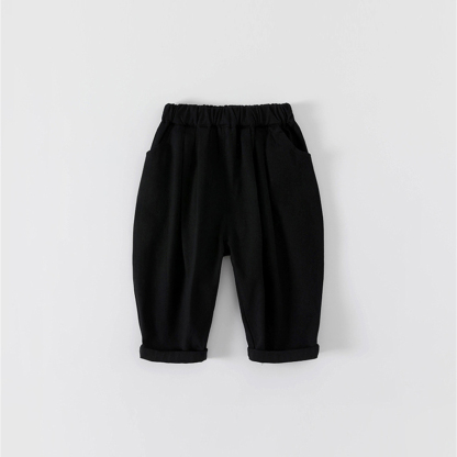 童裝春秋休閒男女童純色寬鬆長褲兒童褲子小童直筒褲