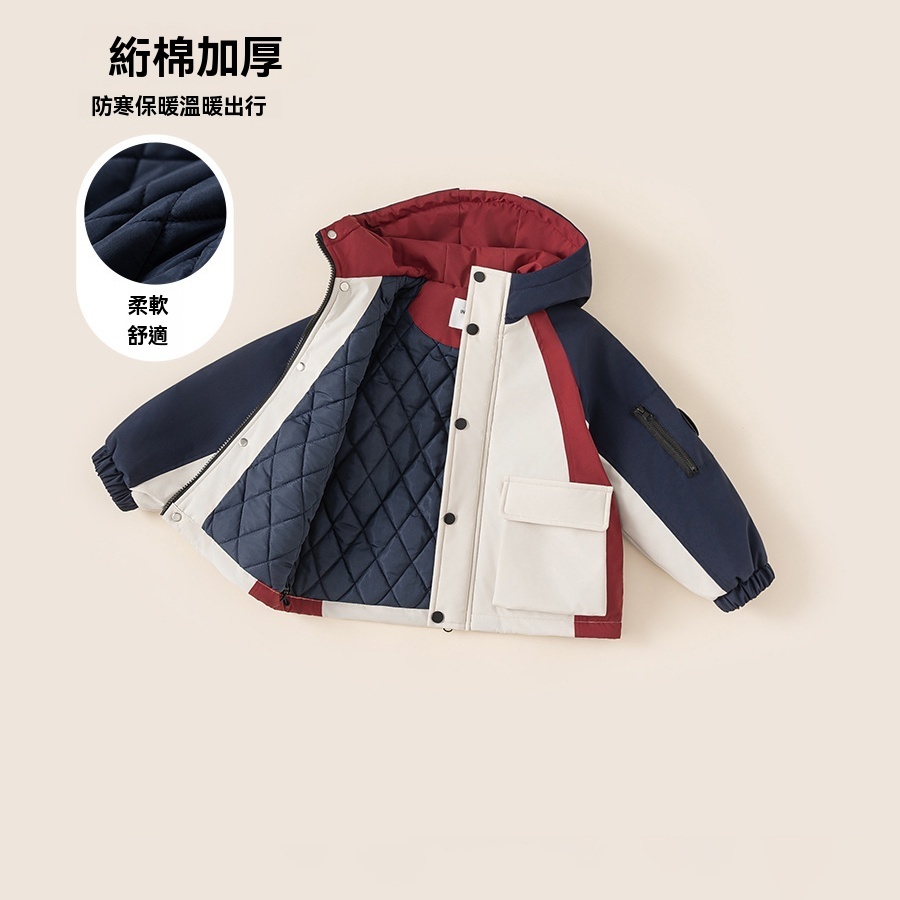 童裝新款保暖冬裝兒童衣服撞色棉服休閒外套男童連帽棉衣