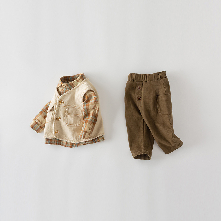 韓版男童秋季襯衫馬甲三件套兒童褲套裝小童服裝寶寶衣服