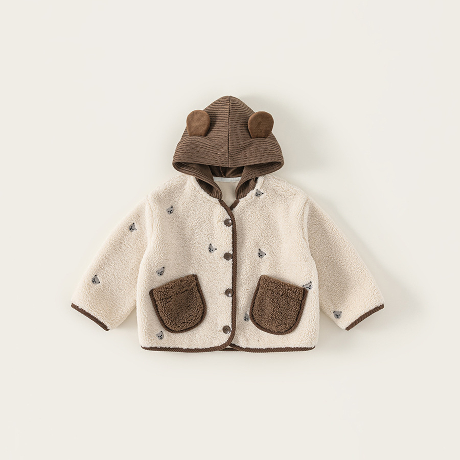 童裝秋款新品兒童上衣韓版撞色男童羊羔毛衣服針織帽女童外套