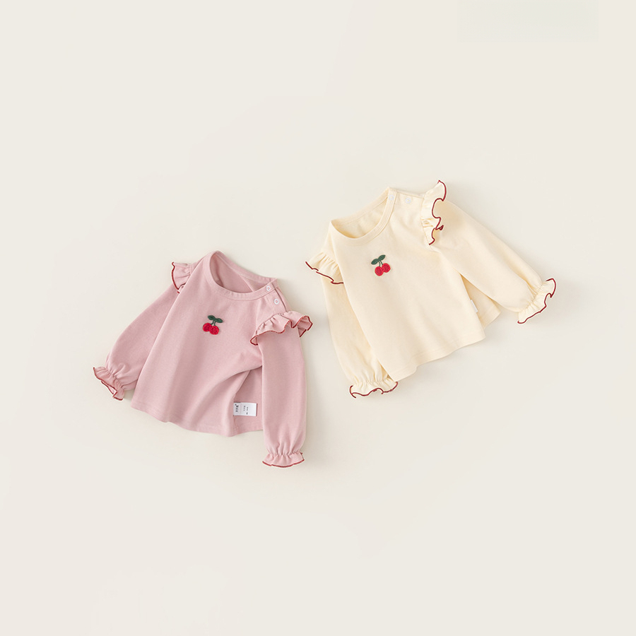 童裝女童T恤秋季新款女孩打底衫花邊長袖兒童寶寶上衣洋氣
