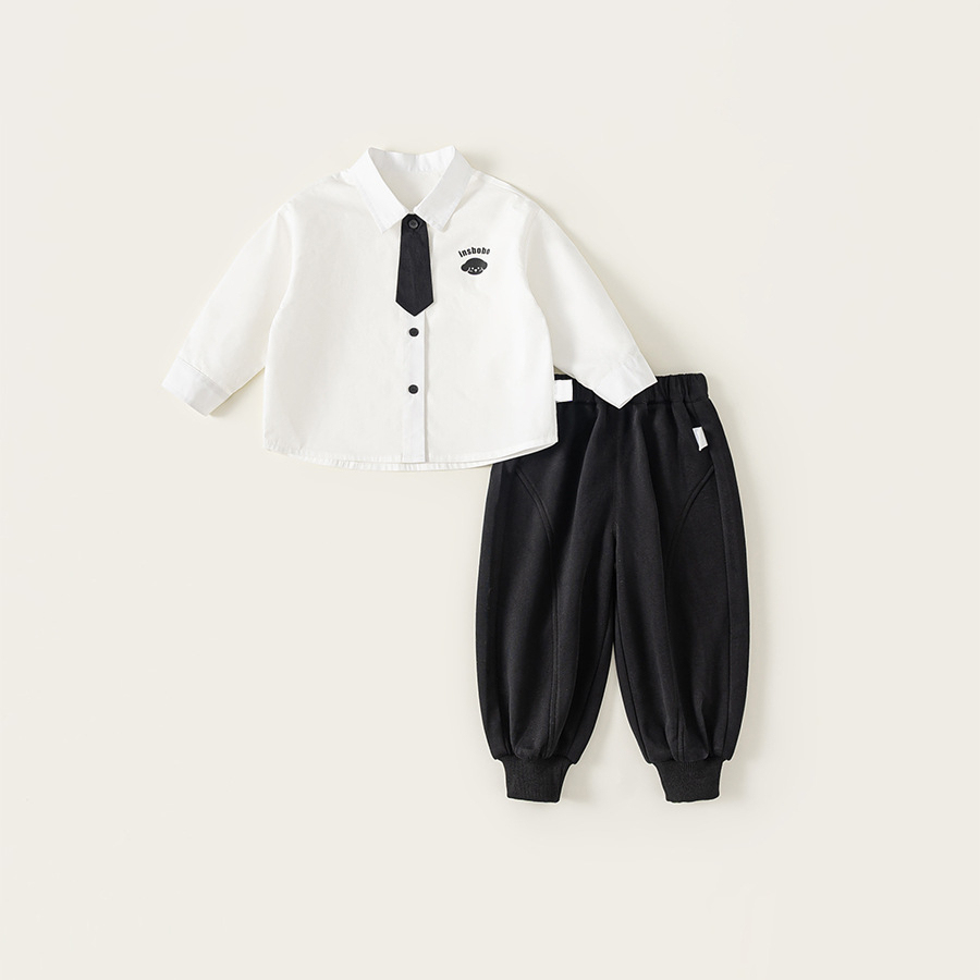 童裝新款褲套裝學院風秋裝男寶寶衣服簡約制服男童兩件套